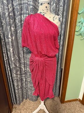 Grace Karin One-Shoulder Pink Party Dress with Draped Waist (XL)